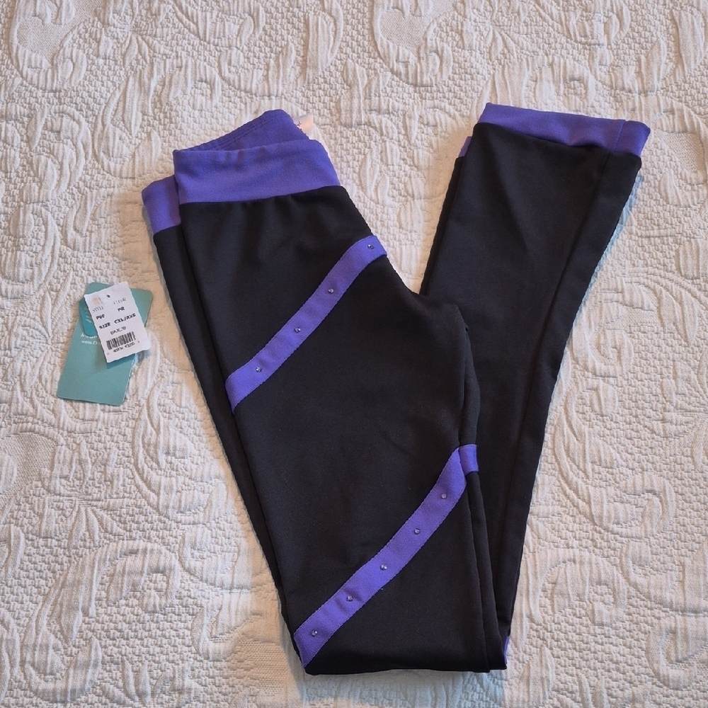 Chloe Noel CXL or AXS black & purple spiral figure skating pants gems NWT